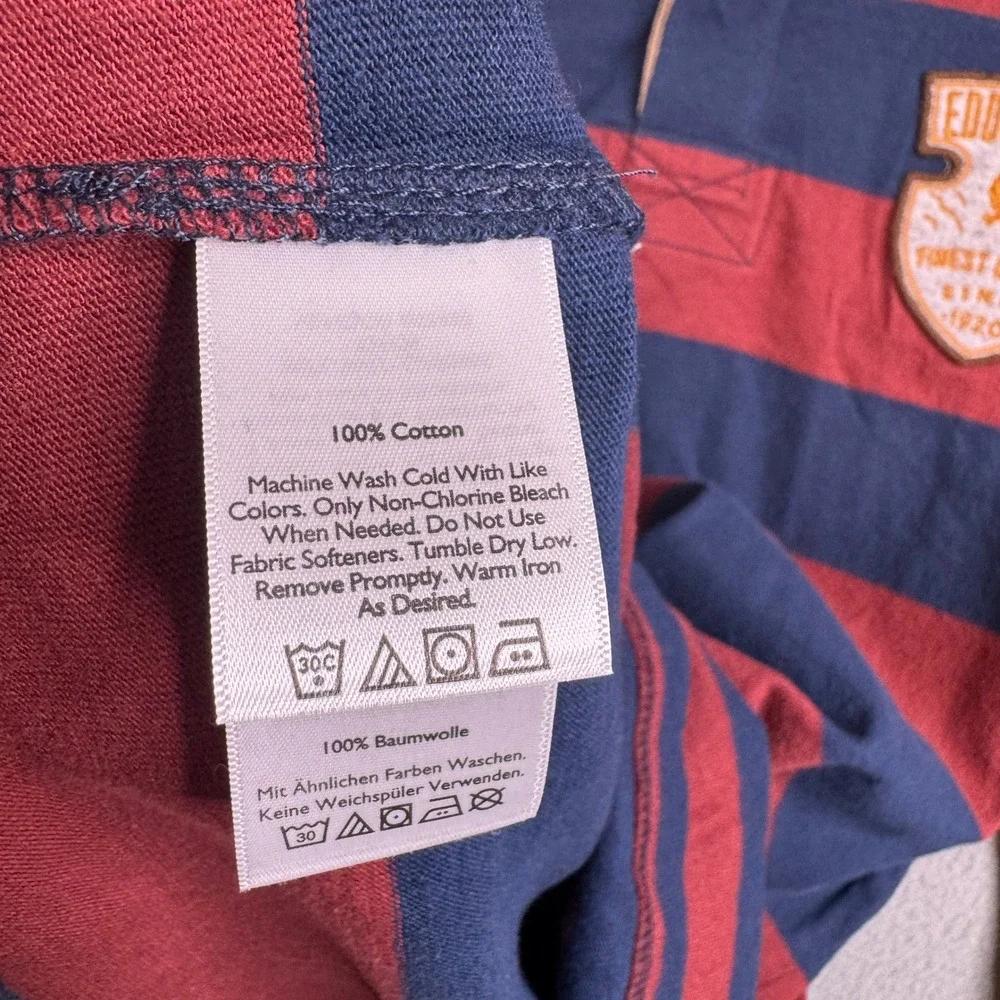 Eddie Bauer Mens‎ Rugby Shirt Medium Red Navy Blue Striped Long Sleeve Cotton